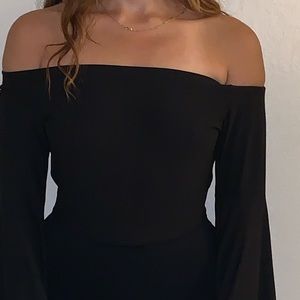 Off the shoulder black bodysuit